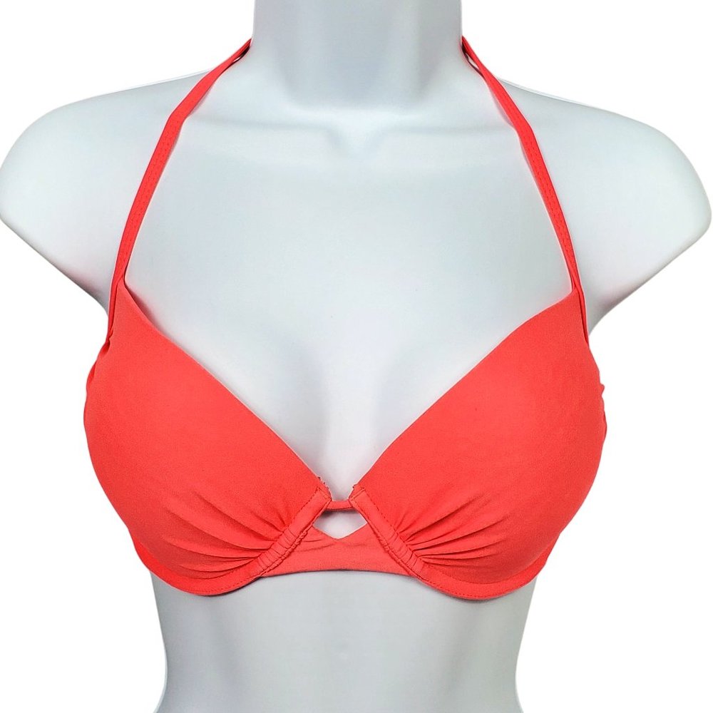 Xhilaration Push-Up Halter Bikini Top Hot Coral Orange Women’s Large Swim Beach